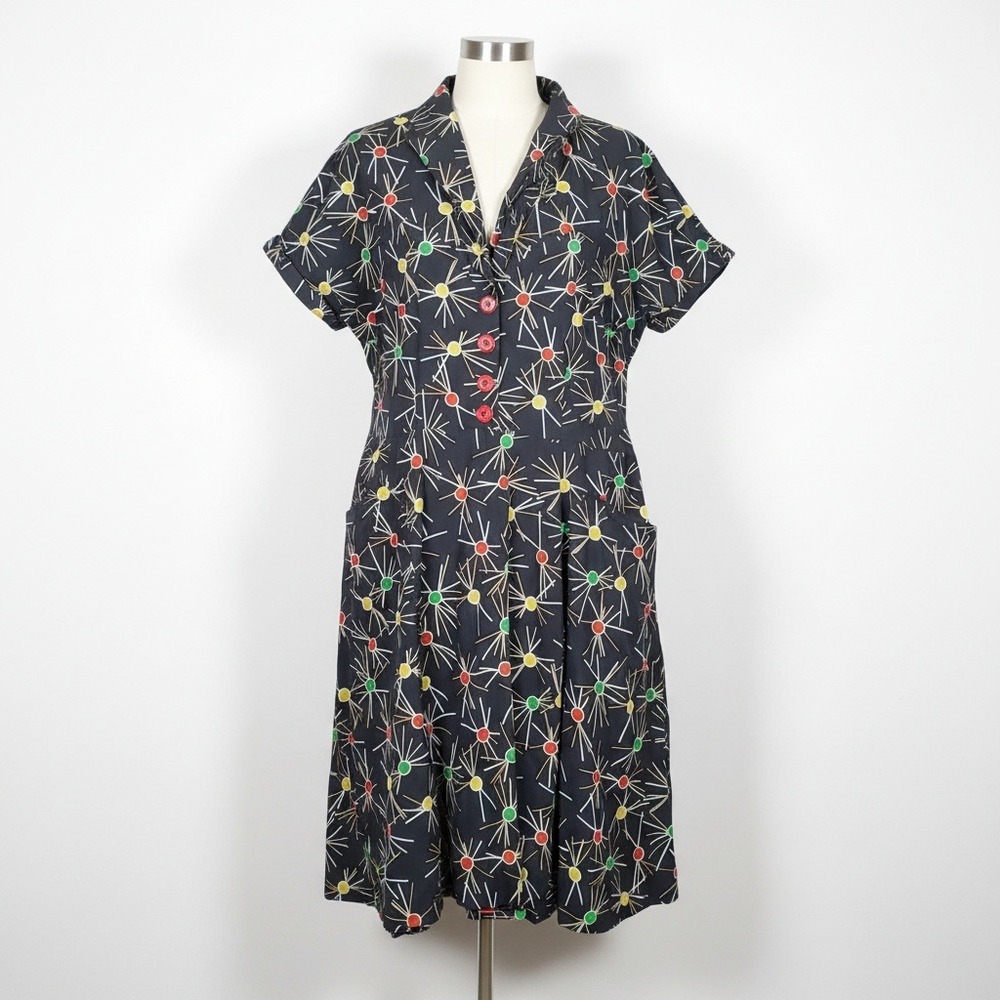 Love Ur Look London Atomic Starburst Dress Navy Blue UK 5XL Retro Rockabilly